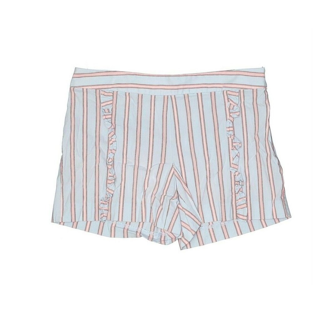 Ann Taylor LOFT Womens Striped Shorts with Ruffle Front Side Zip Blue Size 14